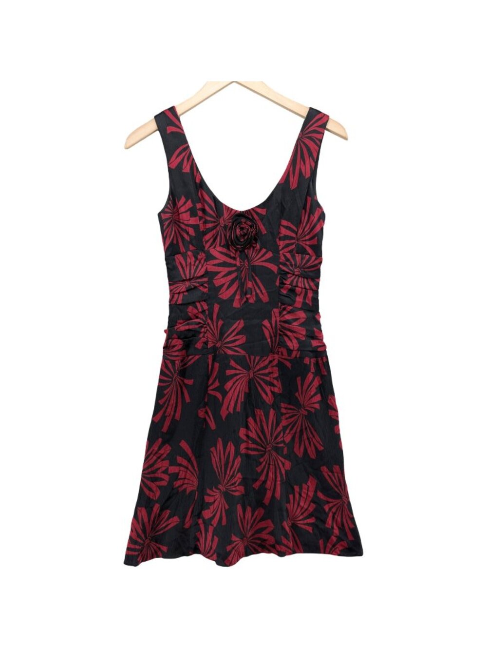 Nanette Lepore Silk Dress Black Red Rosette Scoop Neck Lined Knee Length Size 2